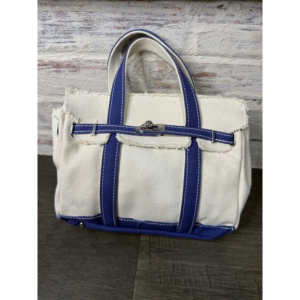Sunwin Madaket Classic Tote Bag Canvas Natural with Blue Trims Silver